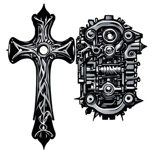 Cross Made Of Car Engine Parts