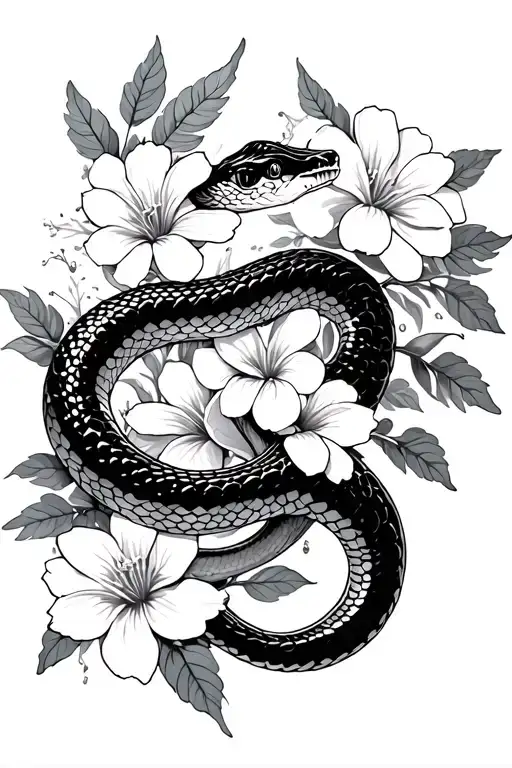 Snake In Flowers Surrounding