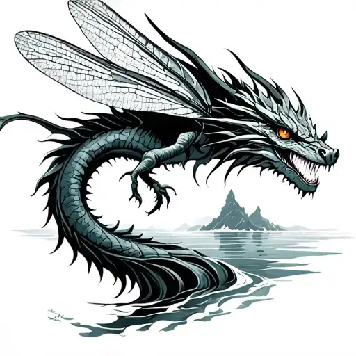 Shaggy Dragon Flies Over The Sea