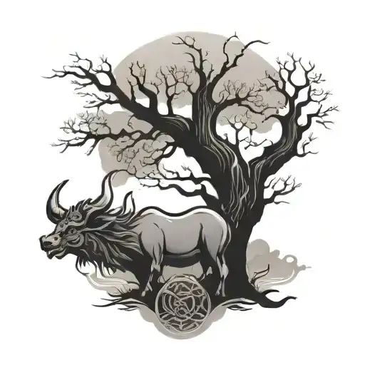 Tree Of Life With An Ox And A Dragon