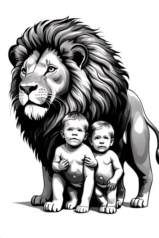 Lion With 2 Children