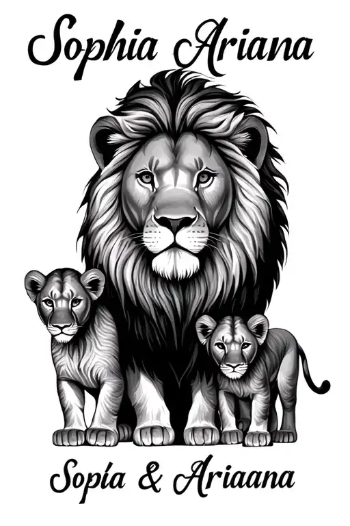 Lion With 2 Lion Cubs And The Names Sophia And Arianna