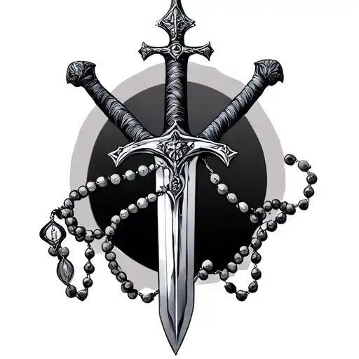 Templar Sword With Rosary Wrapped
