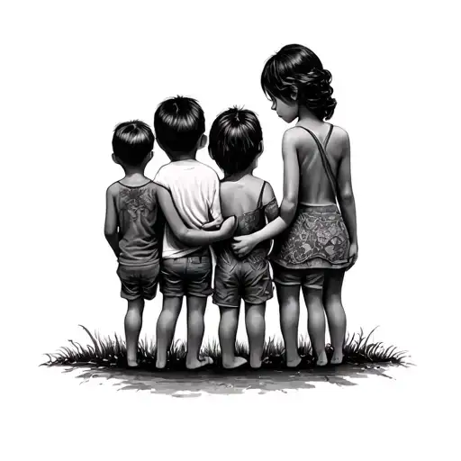 A Mom Tattoo Featuring 3 Boys And 1 Girl