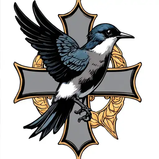 Irish Cross With Swallow Bird
