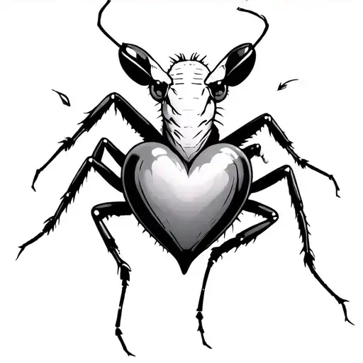 Black And White Mantis Grabbing A Heart With Flashes Around