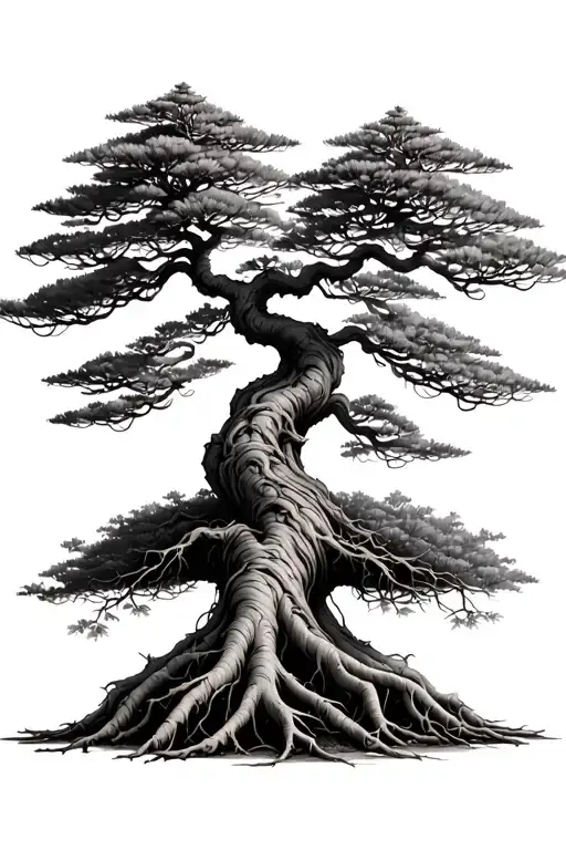 Bonsai Tree With Roots Feint Lines No Pot