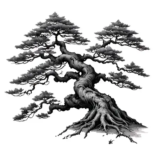 Bonsai Tree Feint Lines No Pot Roots Visible Minimal Foliage