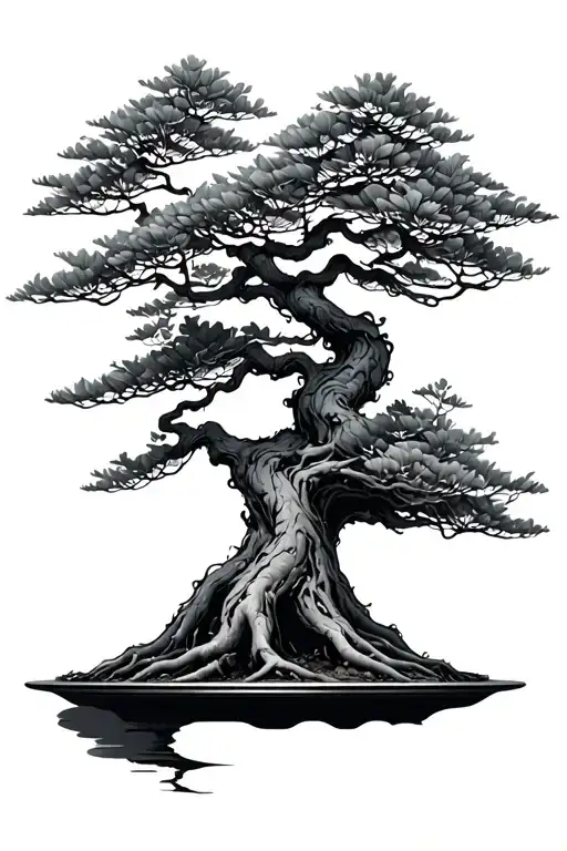 Bonsai Tree Feint Lines No Pot Fine Roots Visible Minimal Foliage