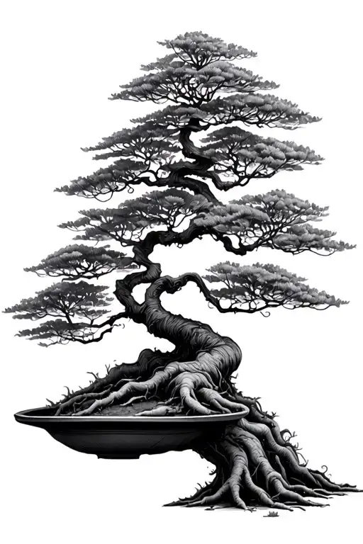 Bonsai Tree Feint Lines No Pot Fine Roots Visible Minimal Foliage