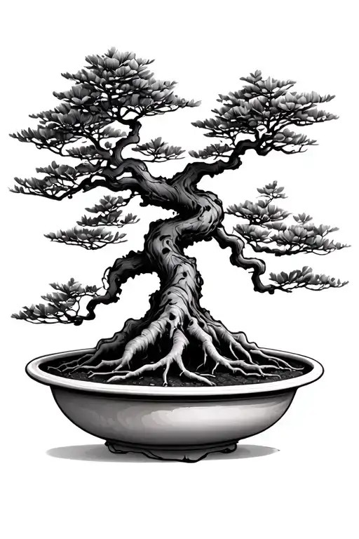 Bonsai Tree Feint Lines No Pot Fine Roots Visible Minimal Foliage