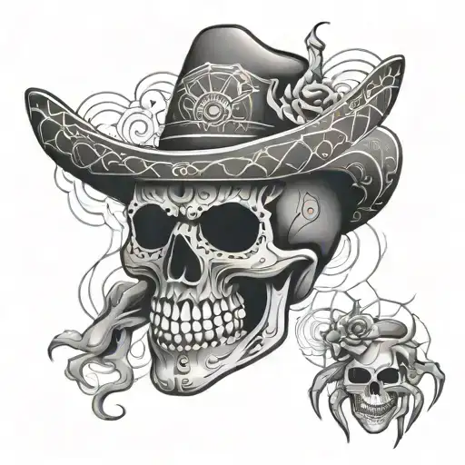 Mexican Skull With Smoke Background And Spider Web