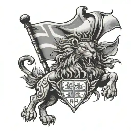 Roaring Lion Surrounded By Crusaders Carrying An England Flag