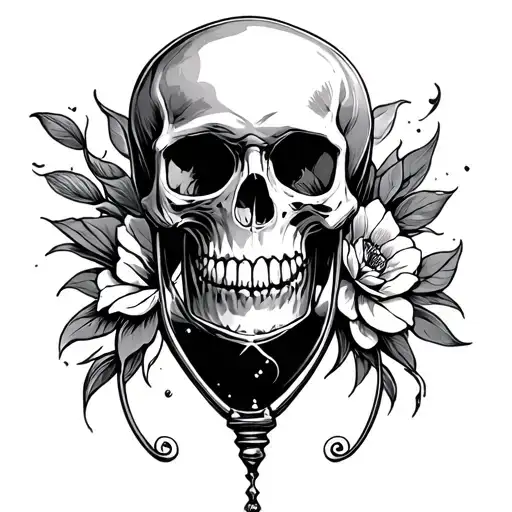Hourglass With Skull Inside The Top Half