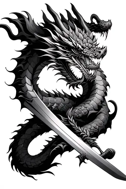 Dragon Wrapped Around Katana Sword