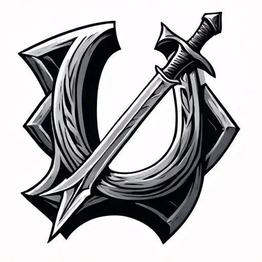 Celtic Sword And Axe In Shape Of Letter L