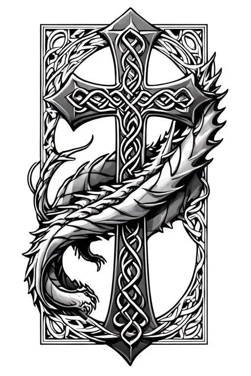 Celtic Cross With Dragon Wrapped Around The Forearm