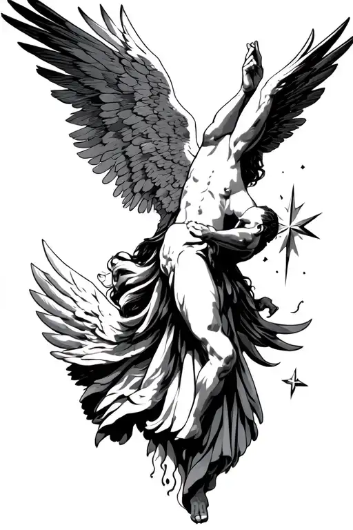 Icarus Fall With Hands Raising Star To The Sky