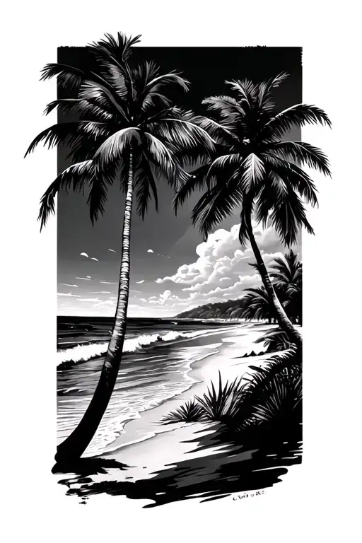 Beach Scene With Palm Trees