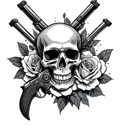 Guns Skull Roses Intertwined