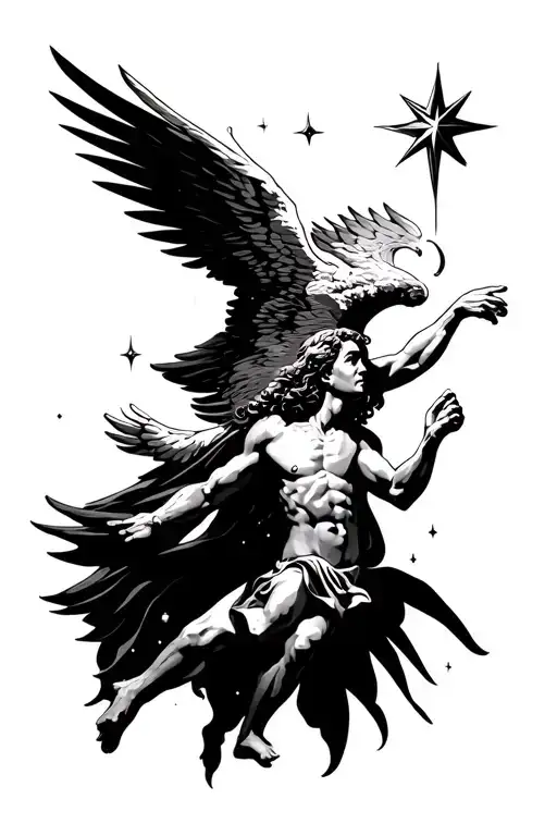 Icarus Raising A Star Up To The Sky Filled