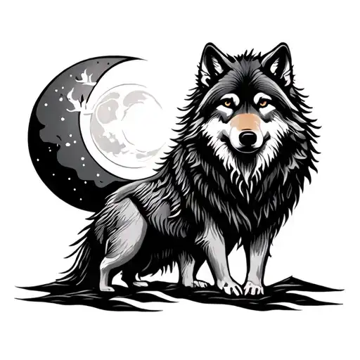 Wolf And Moon And Sun