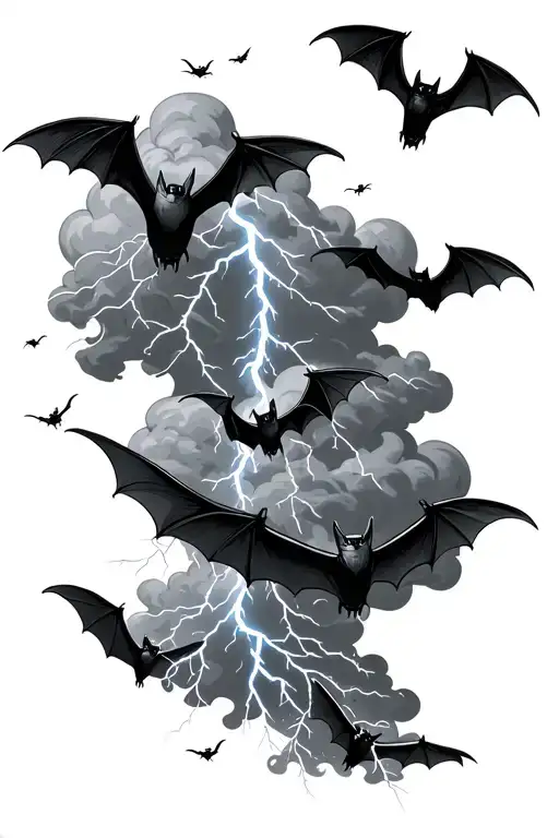 Bat Swarm With Lightning Storm Cloud