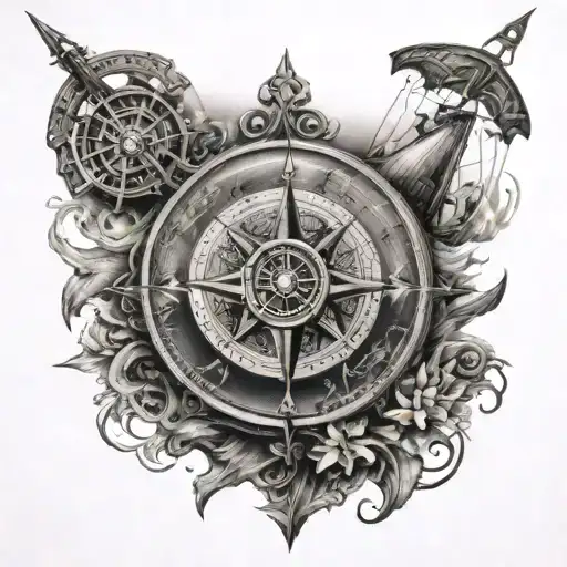 Compass And Sea Ship