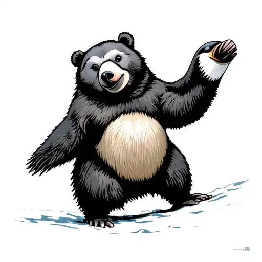 Penguin Fighting A Bear