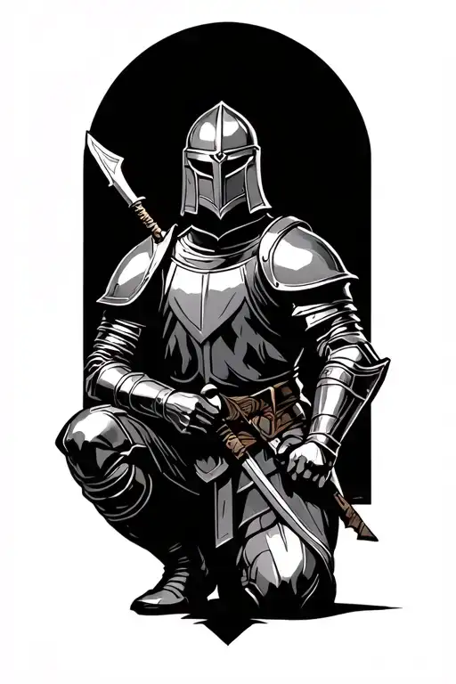 Soldier Kneeling Knight Absorbed