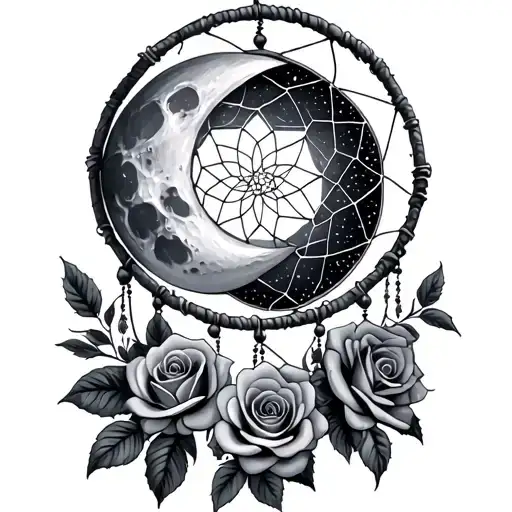 Moon And Dream Catcher With Roses