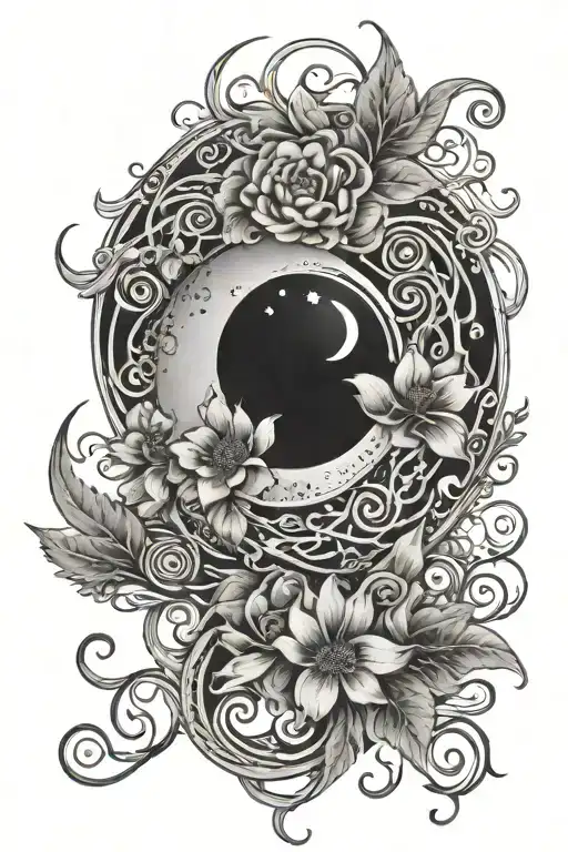 Spirals Organic Moon With Flowers Intertwined