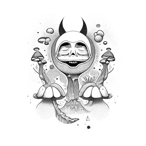 Moon With Face Tripping On Mushrooms