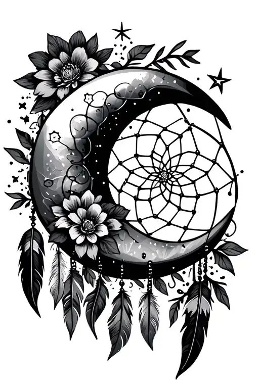 Crescent Moon Dreamcatcher Stars Flowers Feathers
