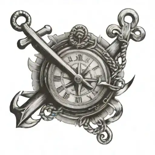 Wooden Anchor With Pocket Watch