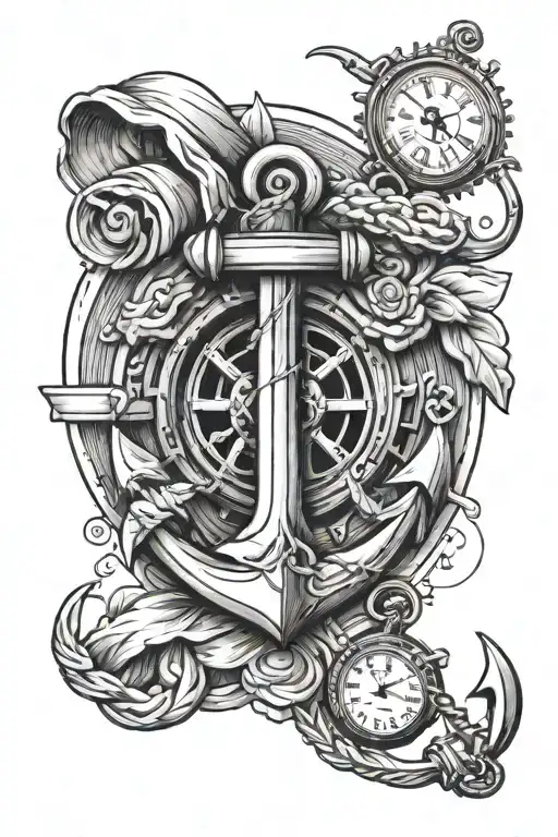 Wooden Anchor With Pocket Watch