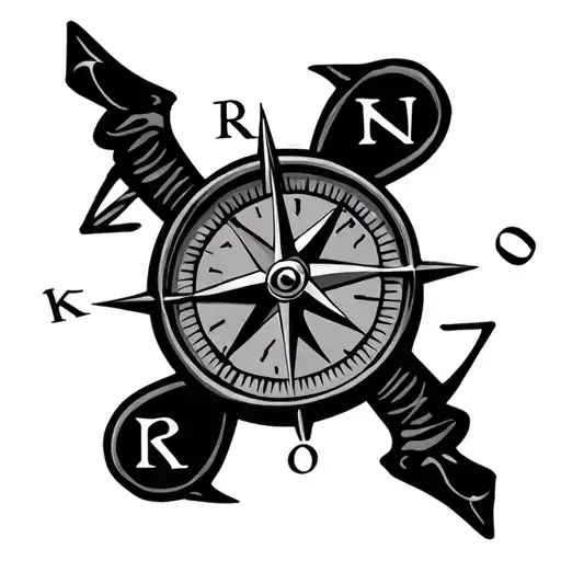 Compass With Initials R K L O At Each Point