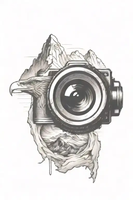 Camera Lens With Mountain Scene With Eagle Soaring Inside
