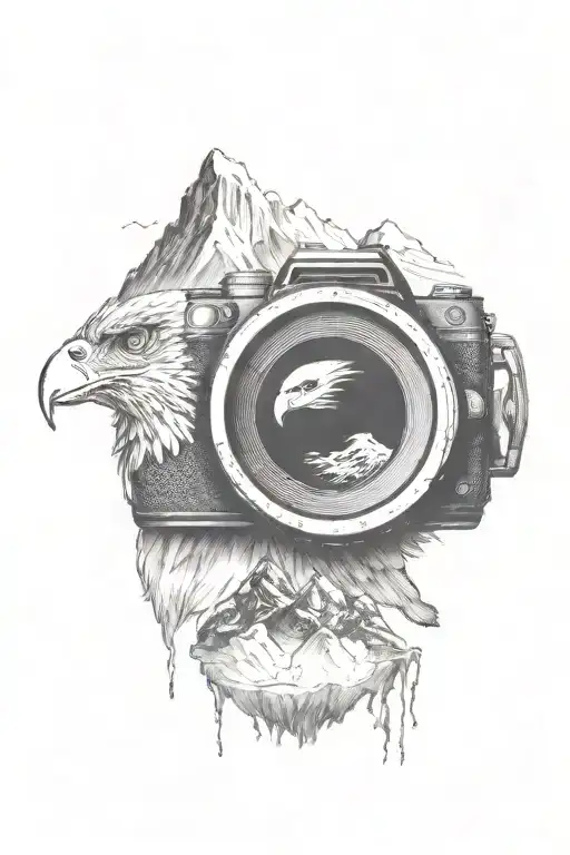 Camera Lens With Mountain Scene With Eagle Soaring Inside