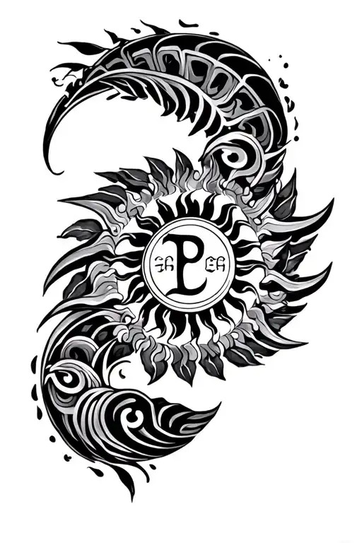 Pinoy Sun Tattoo With Filipino Tribal Designs And Twelfth With Pisces Symbol