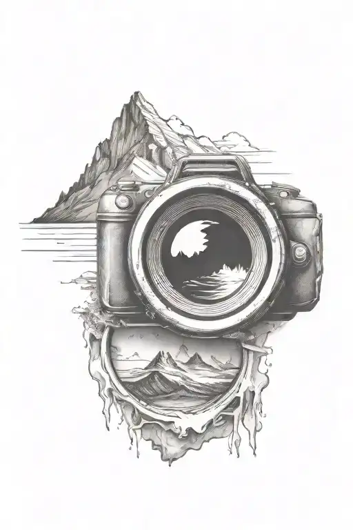 Camera Lens With Mountain Scene Inside And River Below