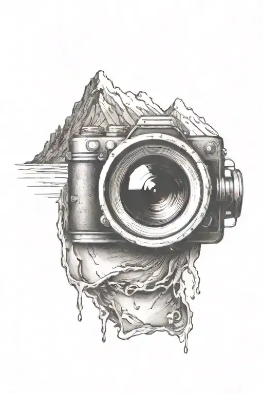 Camera With Mountains Rising Above And River Flowing Below