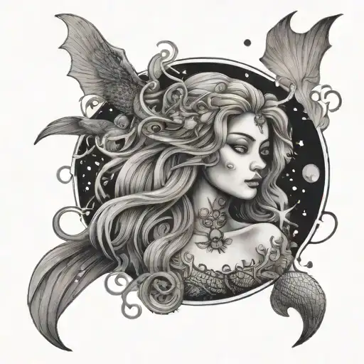 A Mystical Mermaid Surrounded By A Cosmic Zodiac Sky
