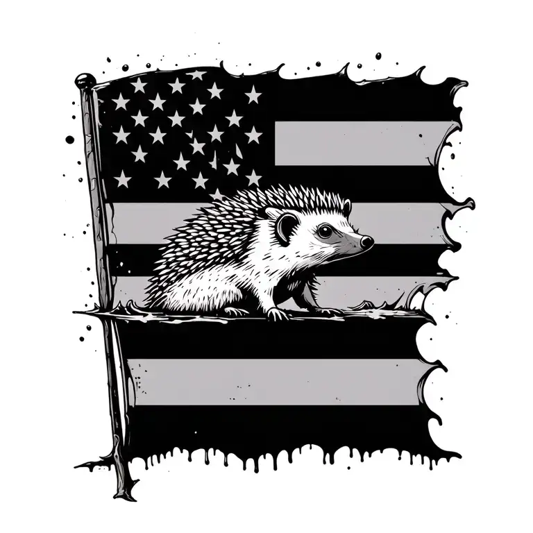 Hedgehog With A Flag Of Discreet Ends End And Melted With The Hedgehog