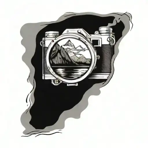 Camera With Mountains Rising Above And River Flowing Below