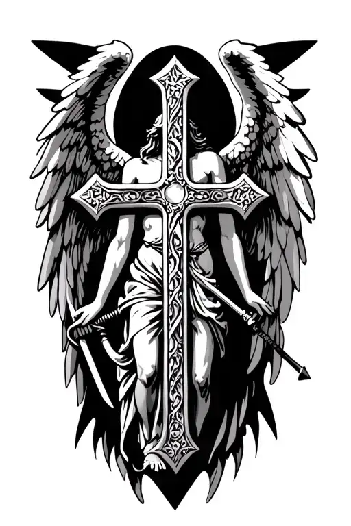Latin Cross With Angel Ready For Battle