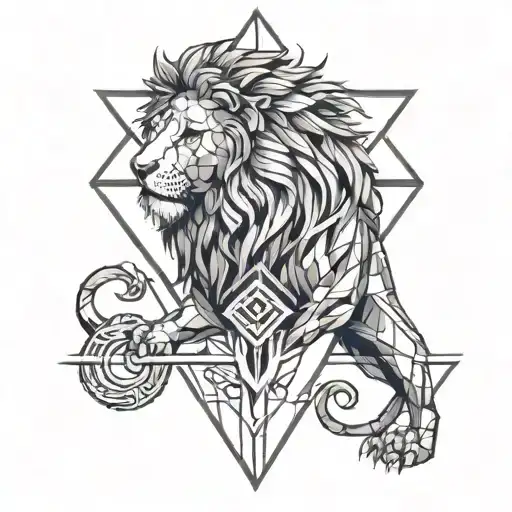 A Geometric Design Incorporating Elements Of A Lion And A Virgo Symbol