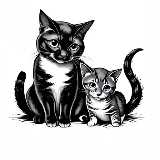 Mom Cat And Baby Cat Sitting