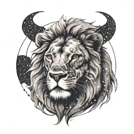 A Black And Grey Portrait Of A Lion With A Virgo Constellation Hidden In Its Mane