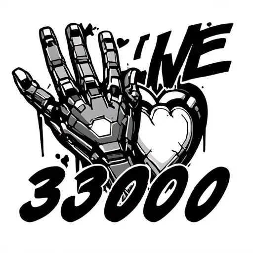I Love 3000 Text With Iron Mans Glove Broken From The End Game And Iron Mans Heart In Background